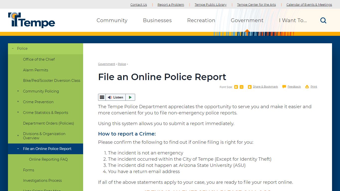 File an Online Police Report | City of Tempe, AZ