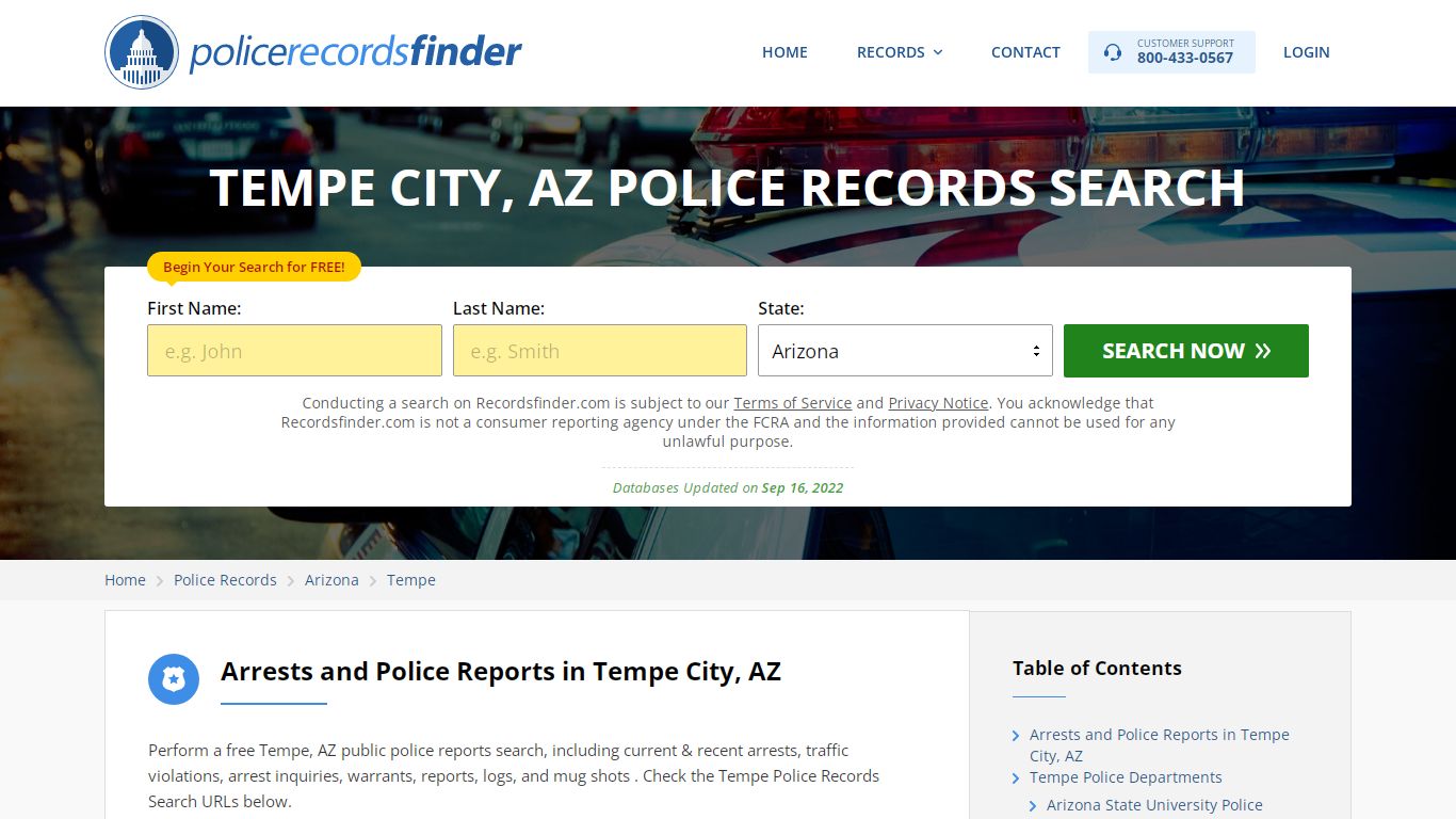 TEMPE CITY, AZ POLICE RECORDS SEARCH - RecordsFinder